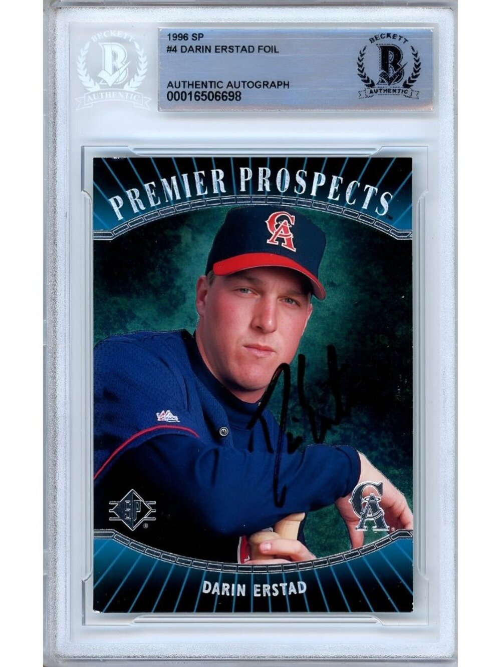 Darin Erstad Signed 1996 SP Premier Prospects #4 RC Angels Beckett BAS Slabbed
